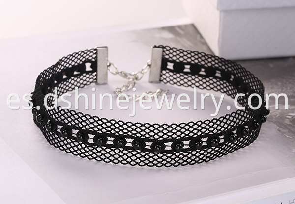 Black Wide Hollow Lace Necklace